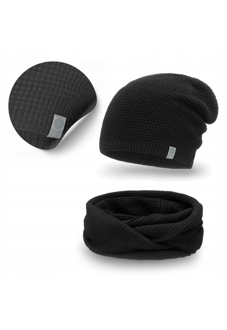 Set de iarna barbatesc caciula si esarfa Strumfita - acril 100% - negru - marime universala