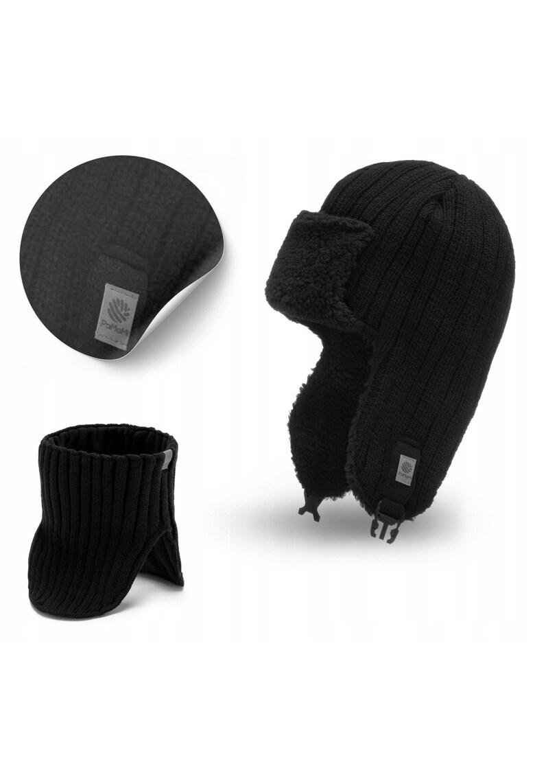 Set de iarna pentru barbati - caciula cu aparatori pentru urechi si esarfa - negru -