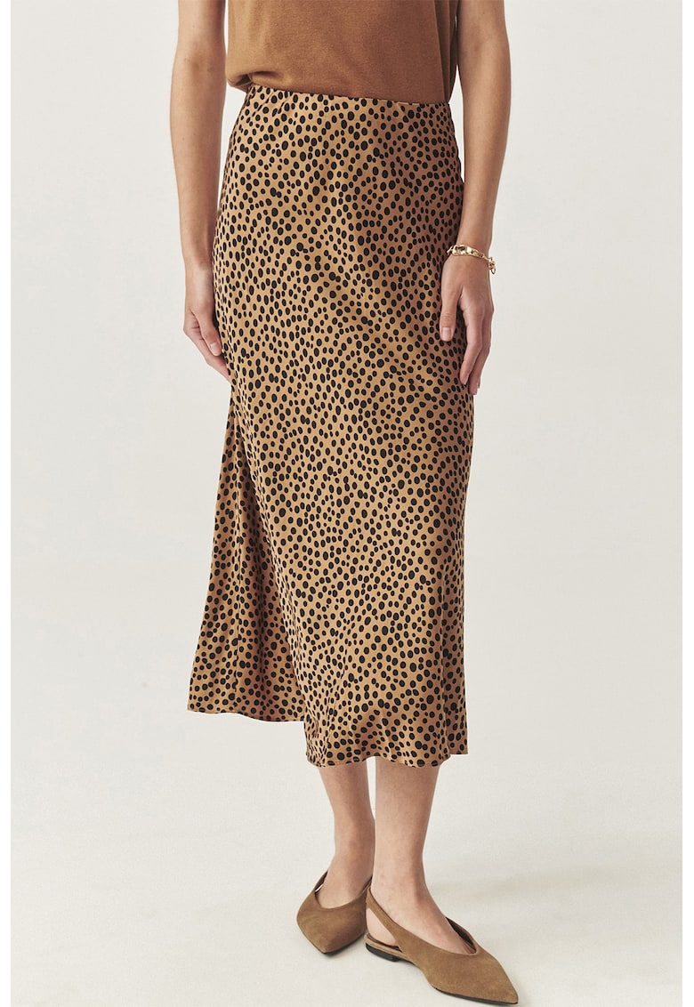 Fusta midi cu croiala pe bie si model buline