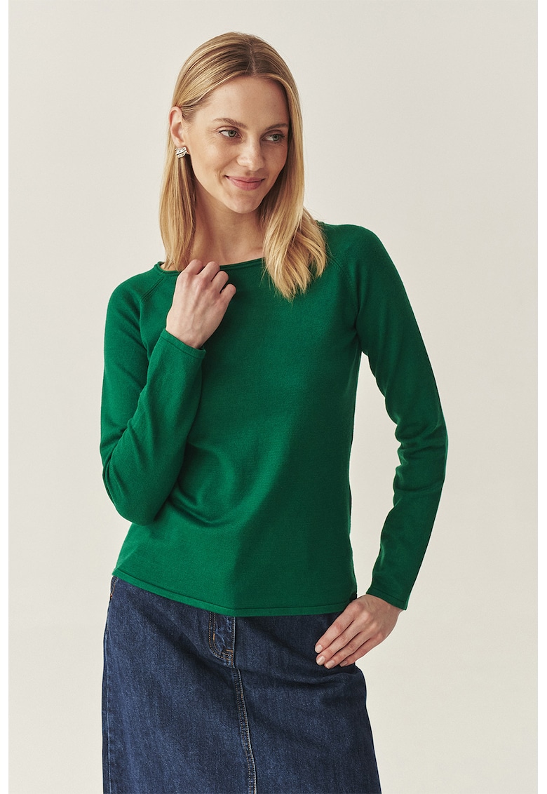 Pulover cu maneci raglan si decolteu barcuta - Verde englez
