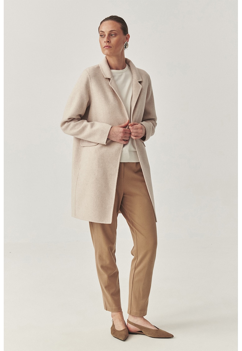 Palton drept din amestec de lana - Alb fildes