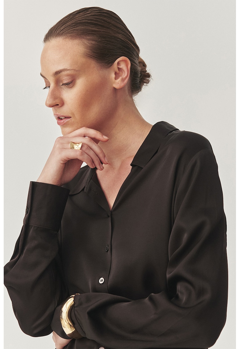 Camasa lejera din satin - Maro inchis