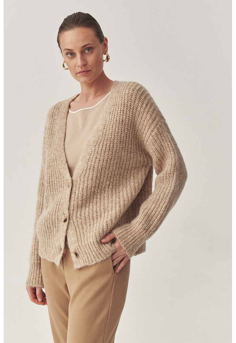 Cardigan tricotat din amestec de lana cu maneci cazute