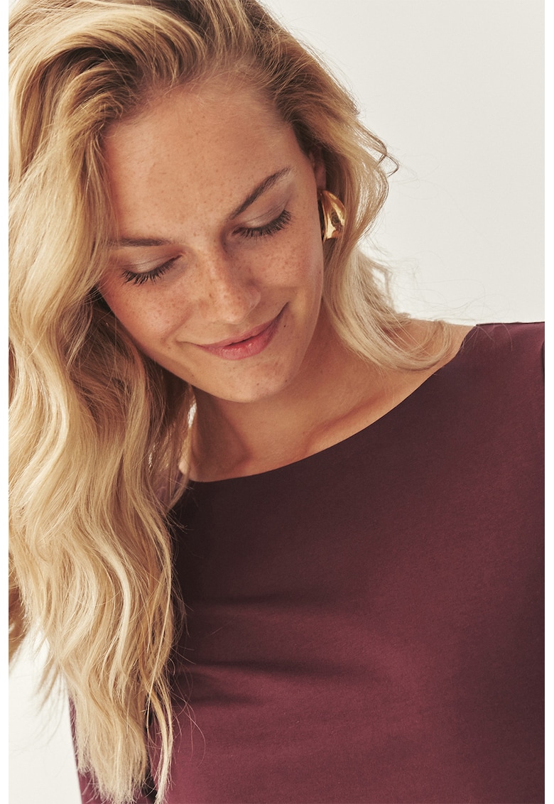 Tricou din amestec de bumbac cu decolteu barcuta - Violet pruna