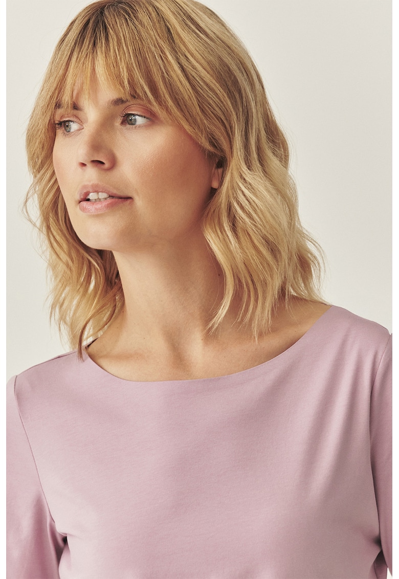 Tricou din amestec de bumbac cu decolteu barcuta - Lila