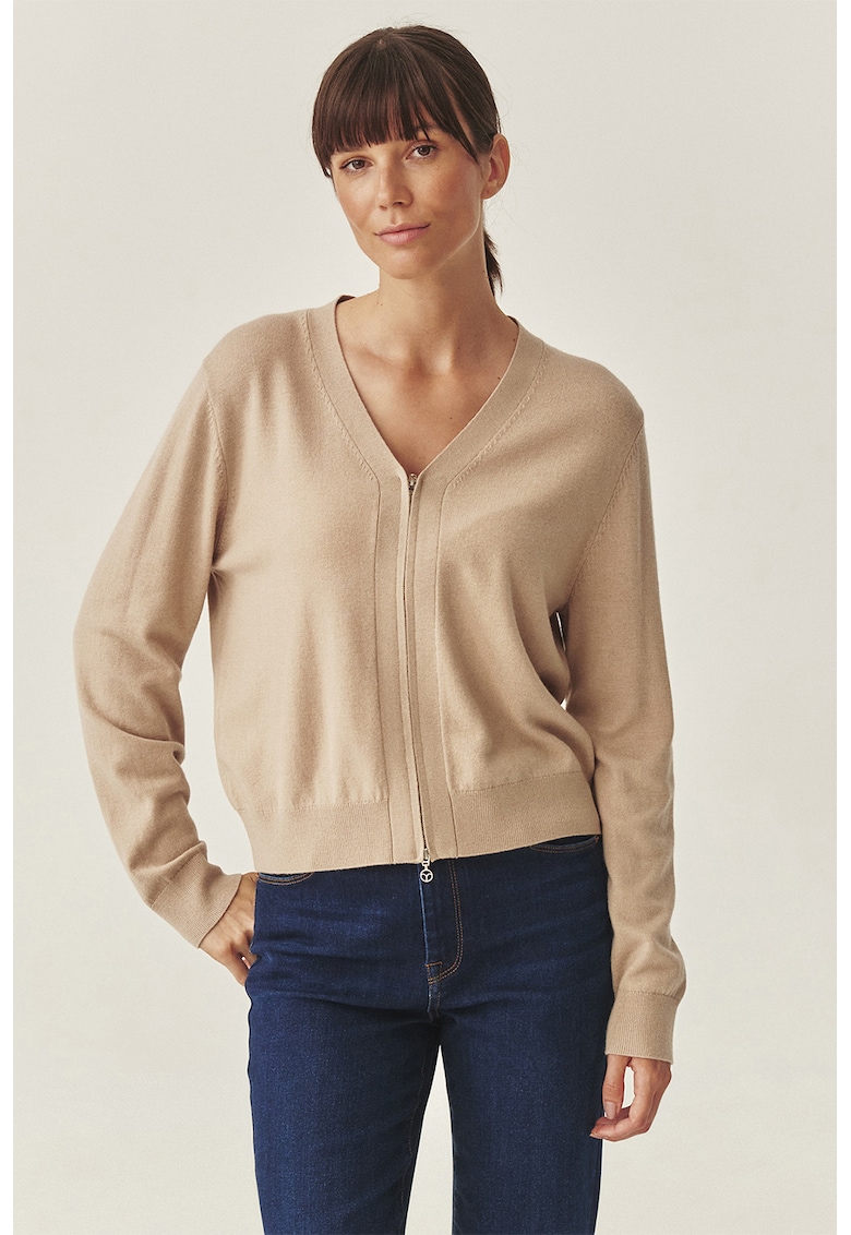 Cardigan cu decolteu in V si fermoar