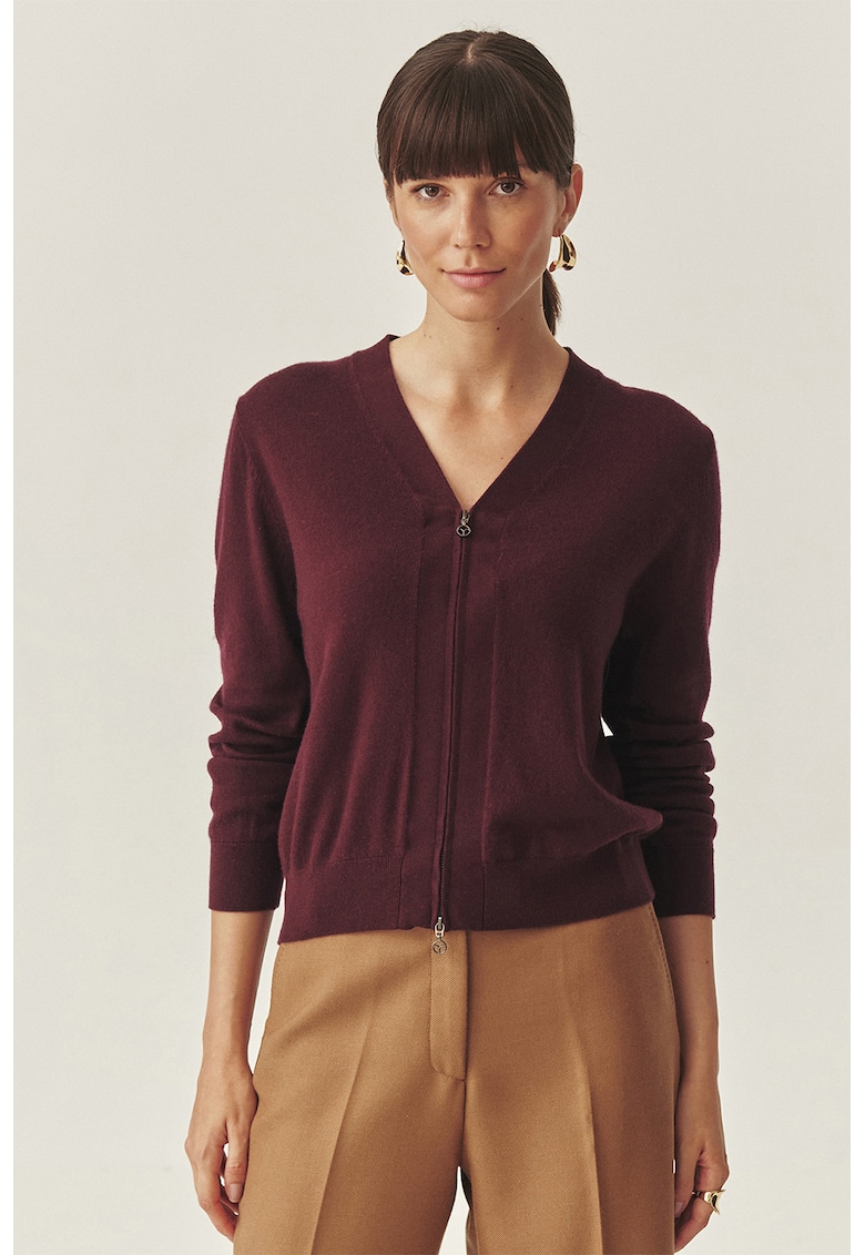 Cardigan cu decolteu in V si fermoar