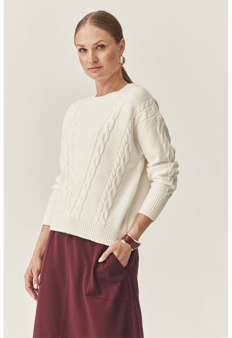 Pulover cu detalii torsade - Alb