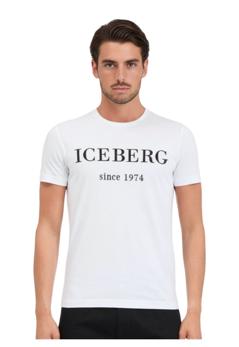 Tricou barbatesc din bumbac - alb - cu logo - marimea