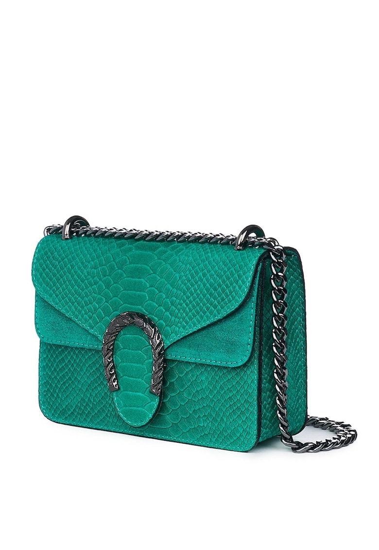 Poseta dama din piele naturala Diane verde smarald - 15 x 20 x 5 cm