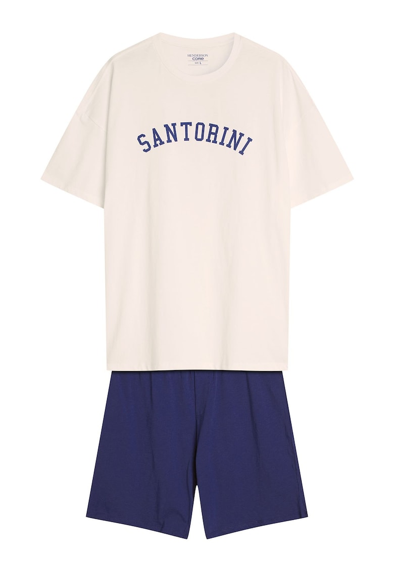 Pijama barbati Santorini - bumbac - alb/albastru
