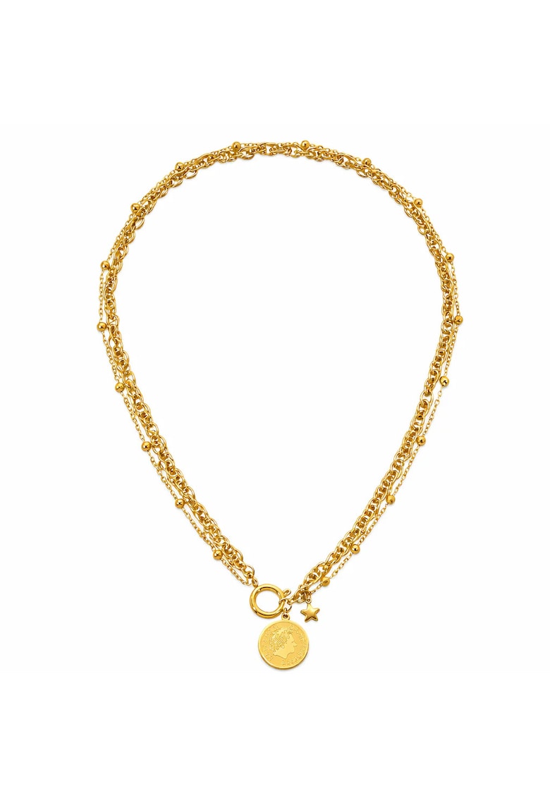 Colier auriu - din otel inoxidabil - suflat cu aur 18k - cu zale si banut - Einara C2