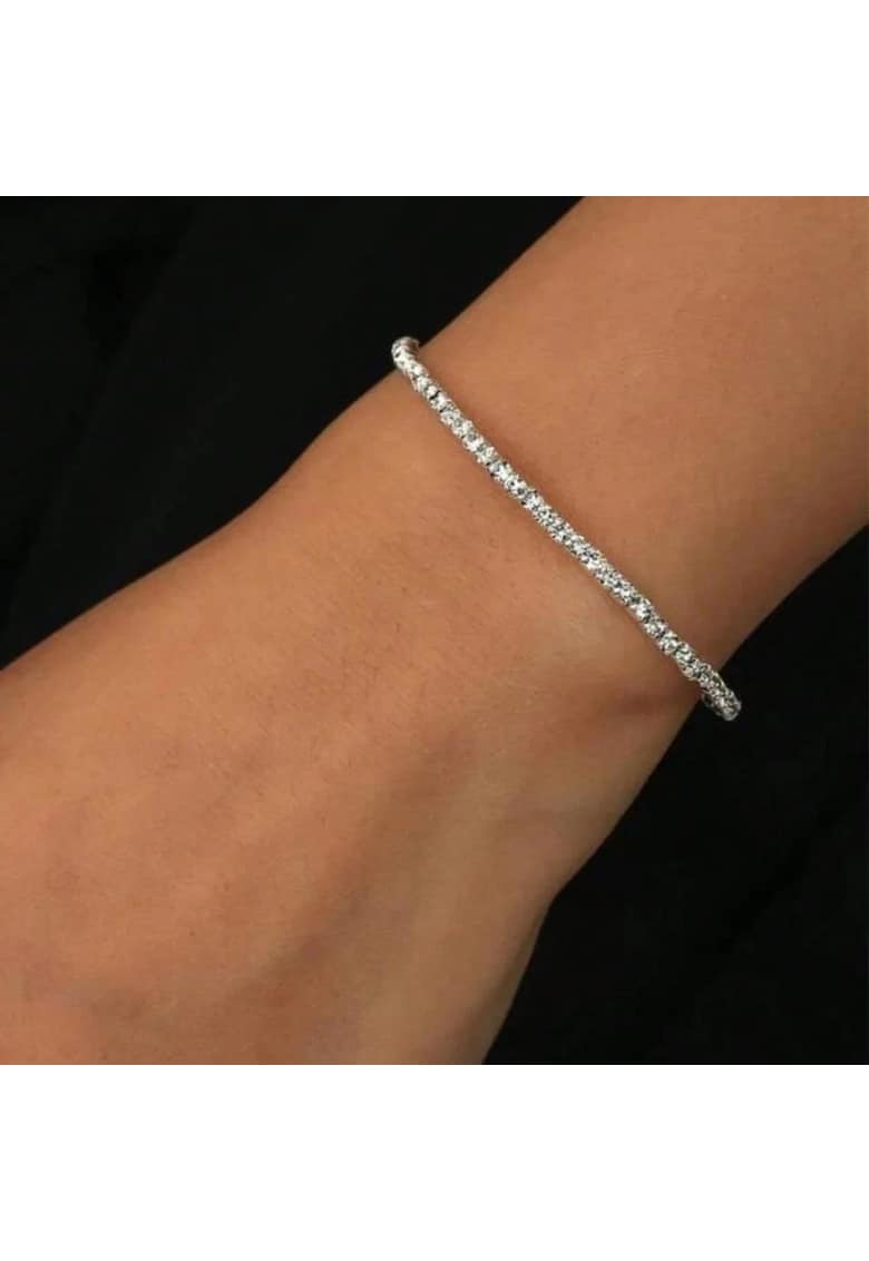 Bratara tennis - argintie - pe elastic - cu pietre - Debra C15