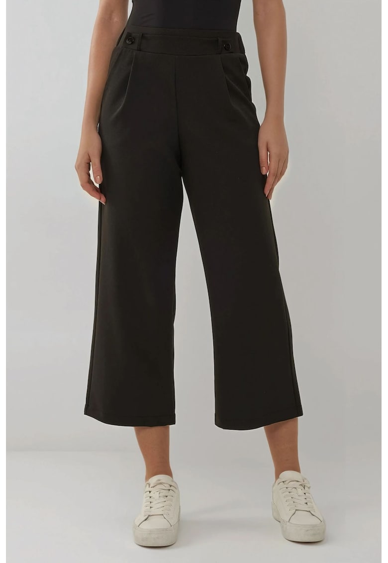Pantaloni dama - cu talie inalta - detalii nasturi - negru - textil
