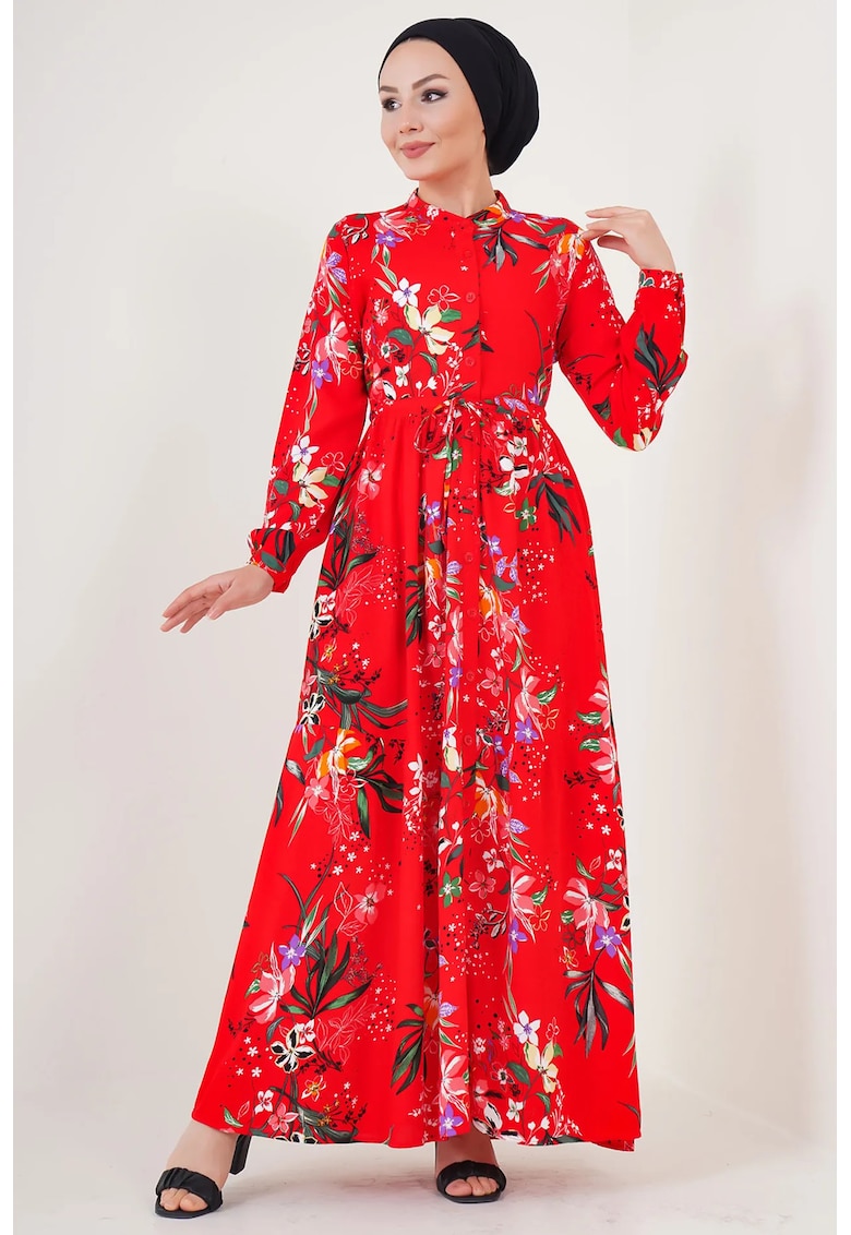 Rochie Maxi BigDart - model floral - textil - Rosu - Rosu
