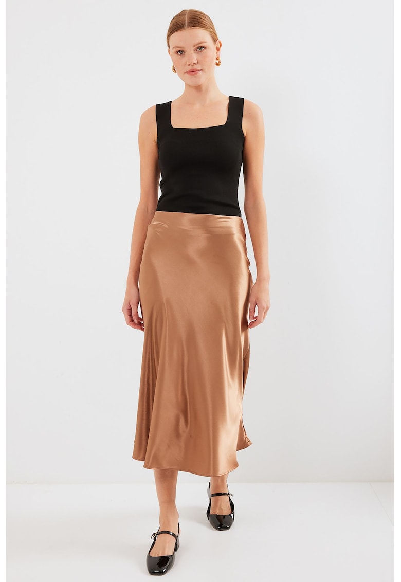Fusta Midi Elastica A-Forma HiCCUP - Maro - Satin