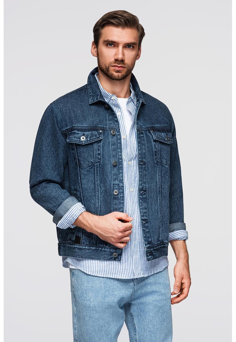 Jacheta din denim cu buzunare frontale - Albastru petrol
