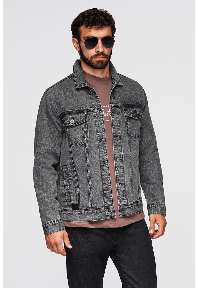 Jacheta din denim cu buzunare frontale - Gri inchis