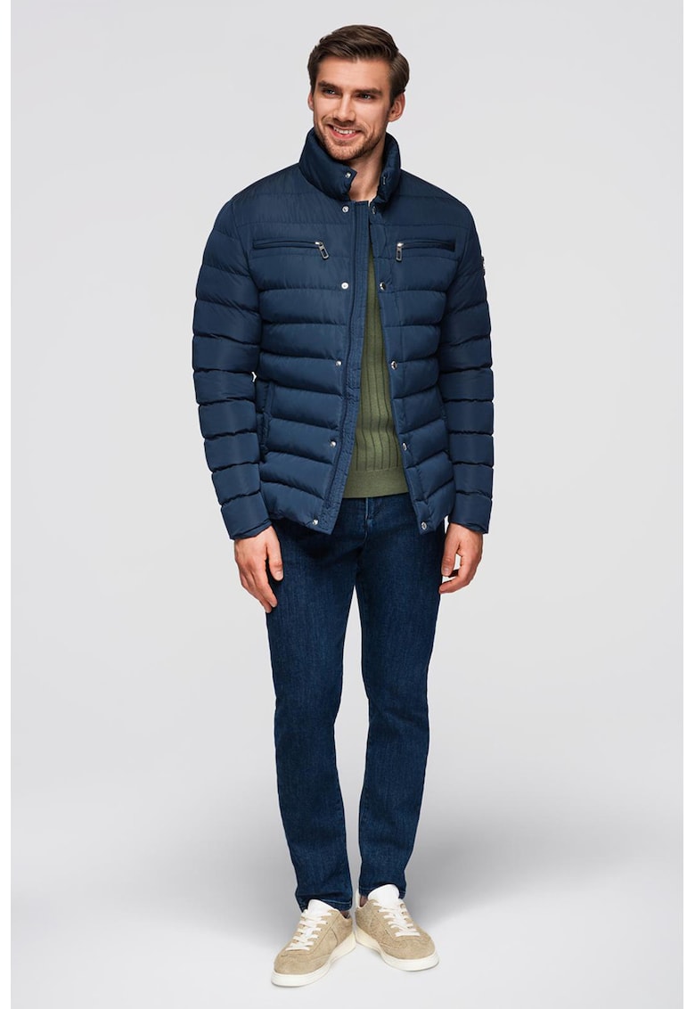 Geaca matlasata cu guler inalt - Albastru petrol