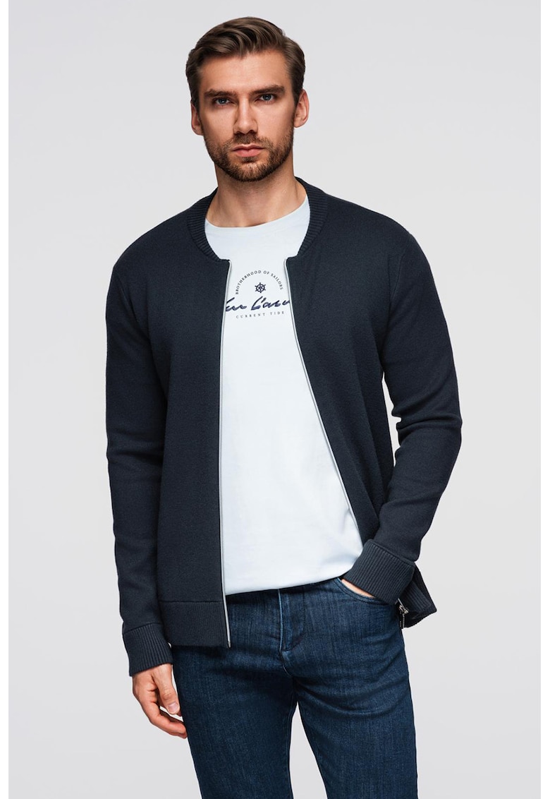 Cardigan tricotat fin cu fermoar