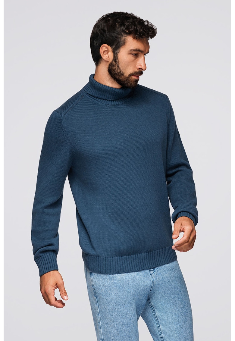Pulover din bumbac cu guler inalt si model uni