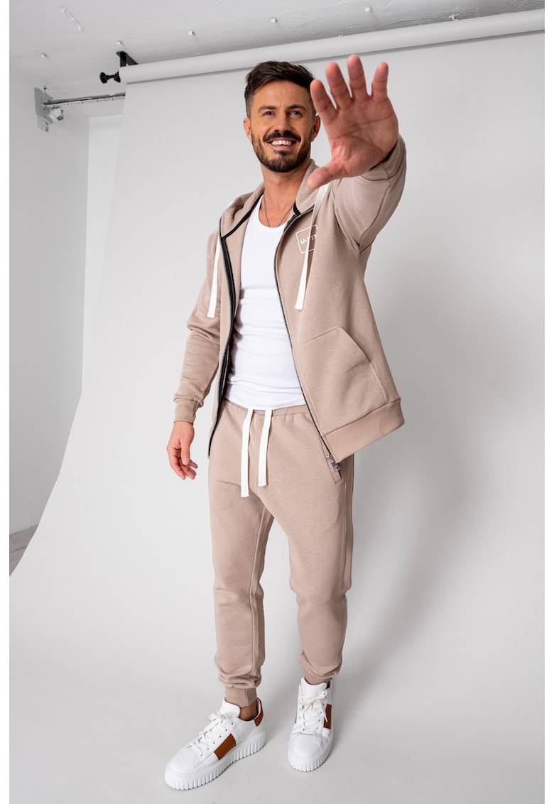 Set Rock hanorac cu fermoar si pantalon conic Taupe 18653
