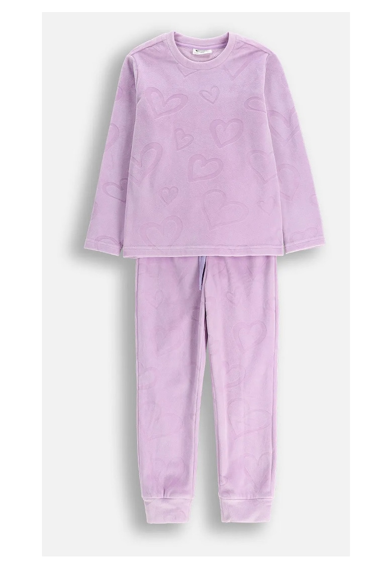 Pijama set 2 piese - violet - cu imprimeuri inimioare - velur