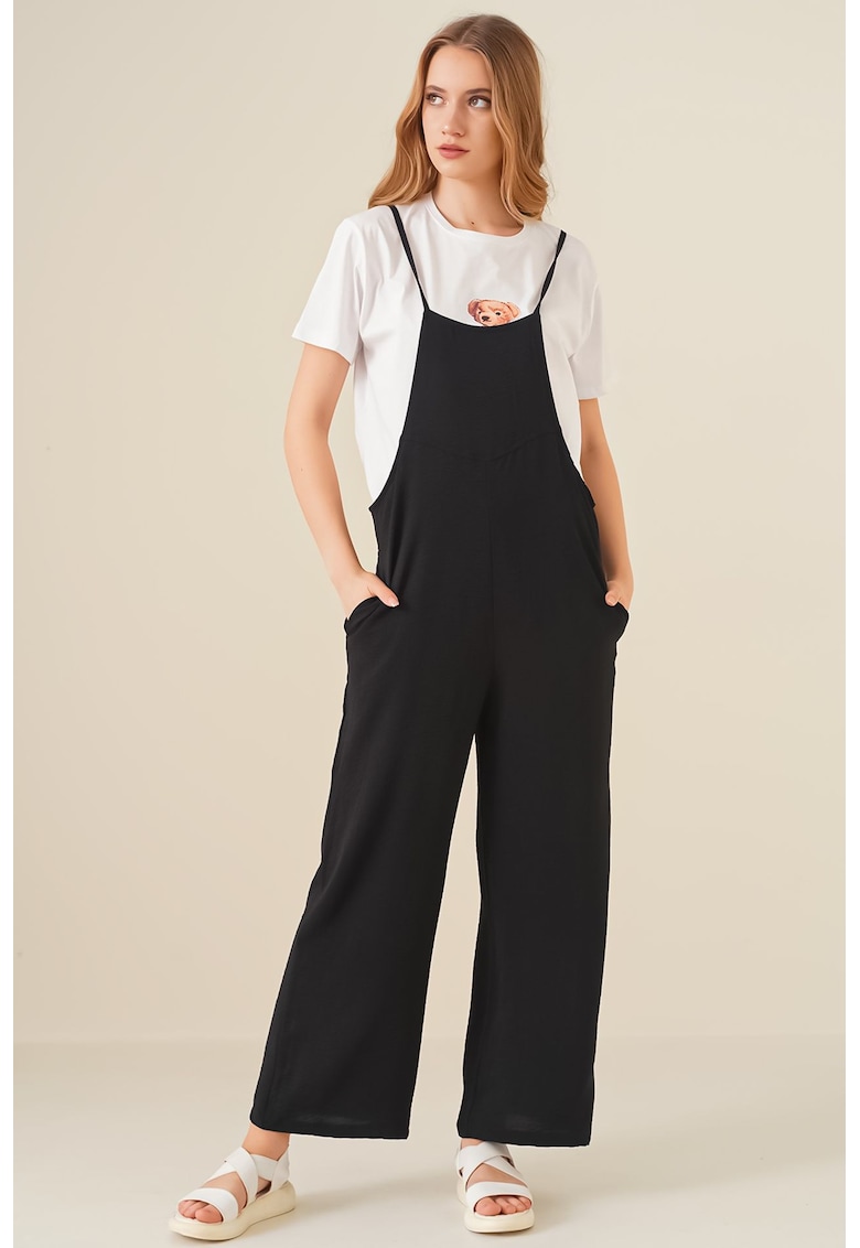 Salopete dama - HiCCUP - Relaxed Fit Wide Leg - negru - textil