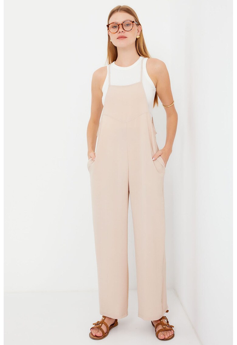 Salopete dama - salopeta cu croiala relaxata si picior larg - crem - denim