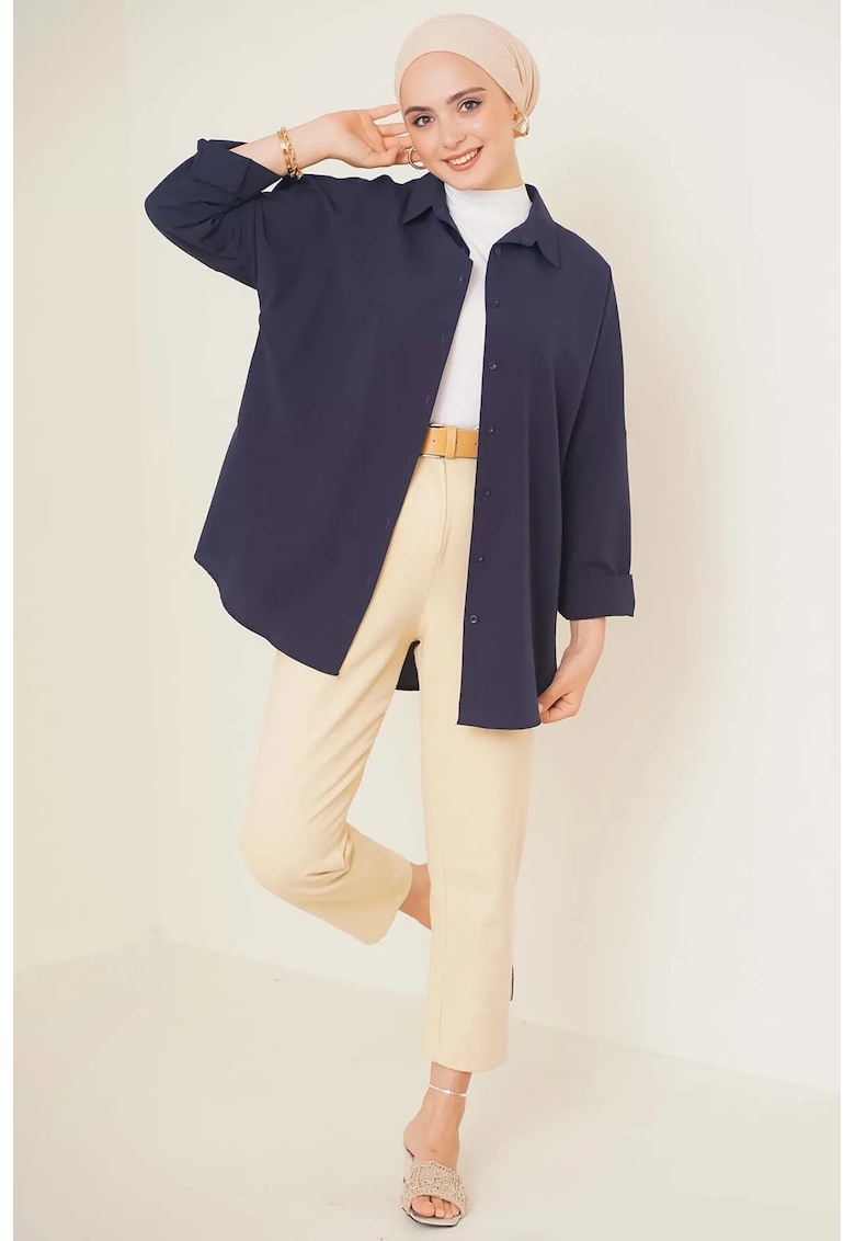 Camasa dama - poplin - croiala lejera - bleumarin - bumbac