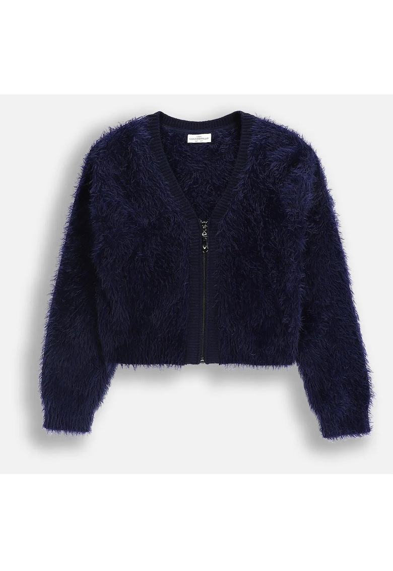 Cardigan pufos cu fermoar -