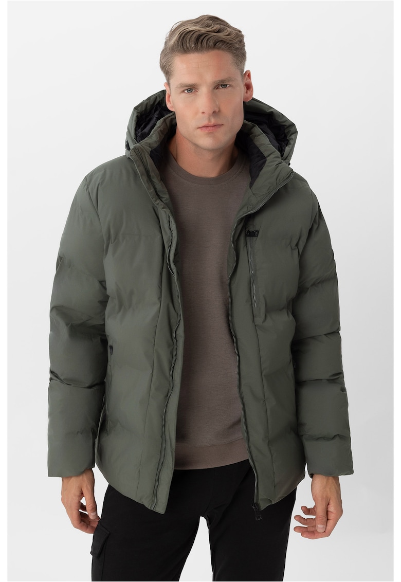 Geaca matlasata cu gluga detasabila - buzunare cu fermoar - J-Turix - Kaki