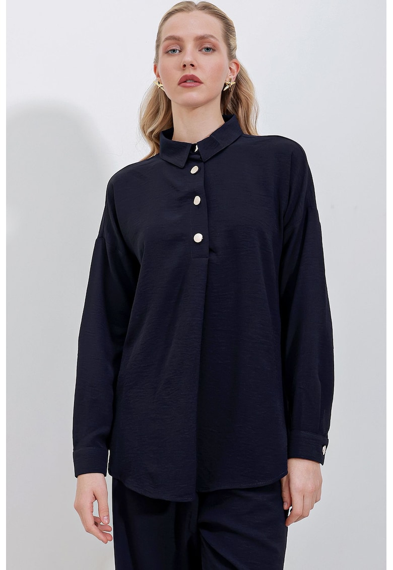 Set camasa si pantaloni largi texturat - bleumarin - textil