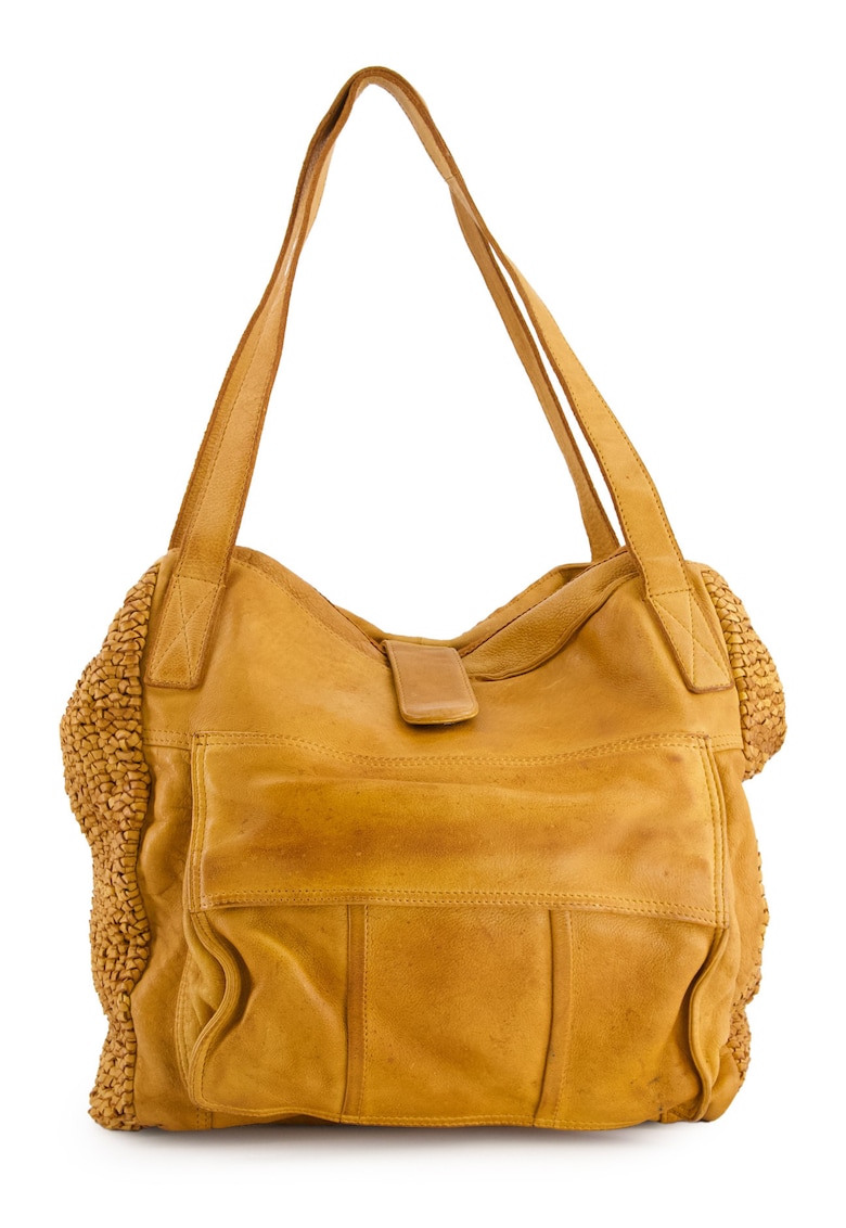 Geanta de dama Shopper din piele naturala - maro - 35x40x11cm - 4 buzunare interioare - 2 buzunare exterioare