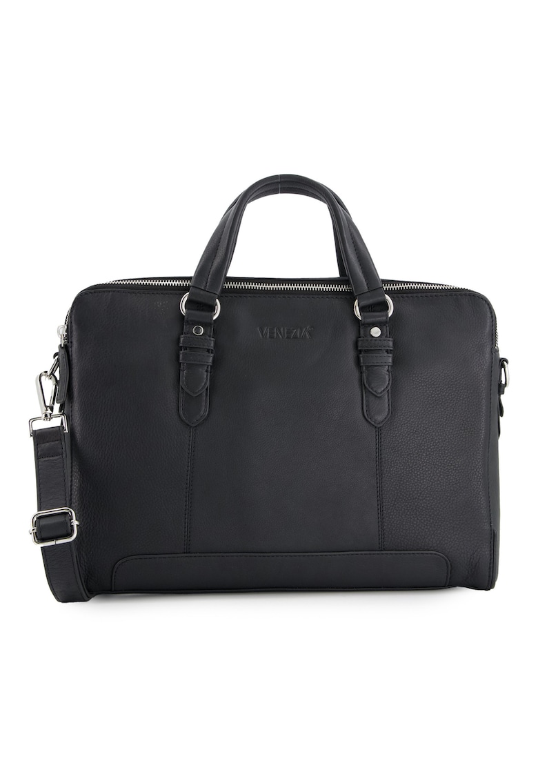 Geanta de mana din piele naturala - neagra - 9 compartimente - 38x23x13cm
