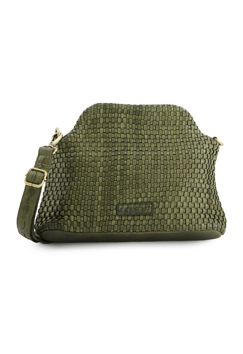 Geanta de dama Messenger din piele naturala verde - dimensiuni 20x26x8cm - cu curea detasabila de max. 128cm