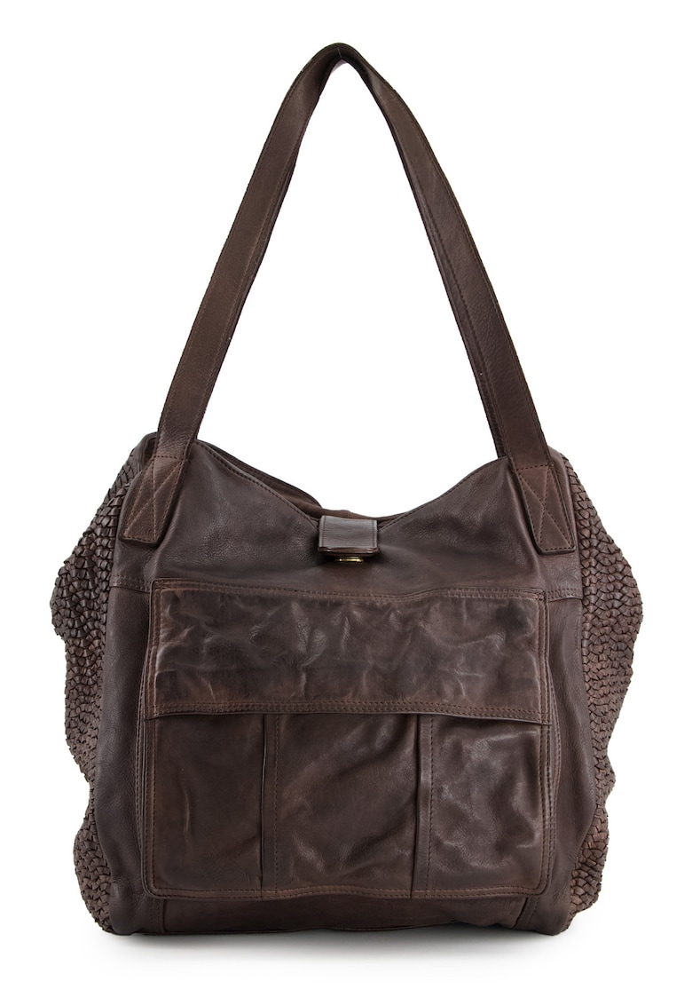 Geanta shopper din piele naturala - maro - 35x40x11cm - cu 4 buzunare interioare si 2 exterioare