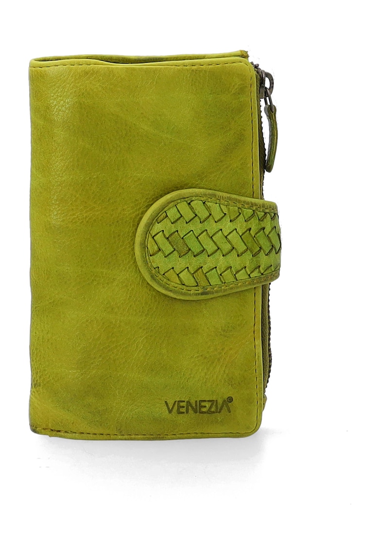 Portofel dama piele naturala - verde - 16 -5x10x3cm - cu 1 buzunar exterior - inchidere cu capsa