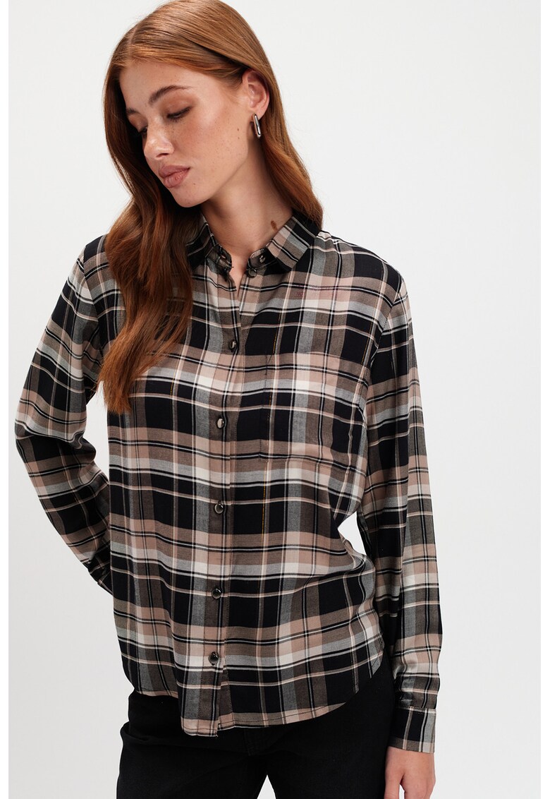Camasa in carouri cu maneci lungi - Negru/Bej