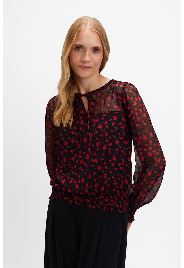 Bluza semitrasnaprenta cu model floral - Rosu/Negru