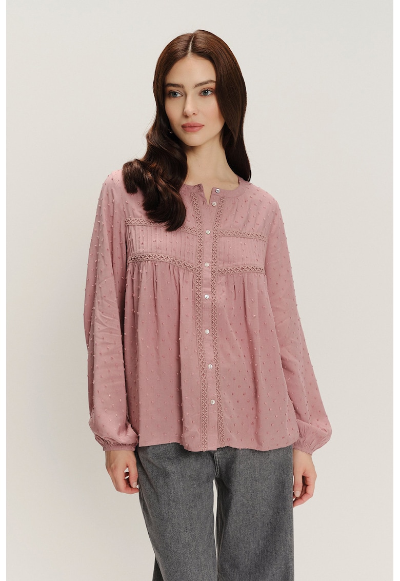 Camasa cu decolteu la baza gatului si maneci bufante - Roz prafuit