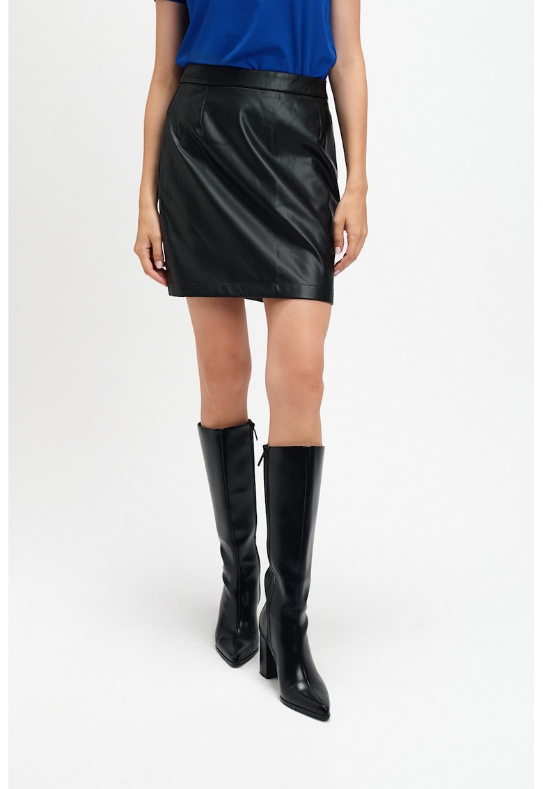 Fusta de piele ecologica cu talie inalta