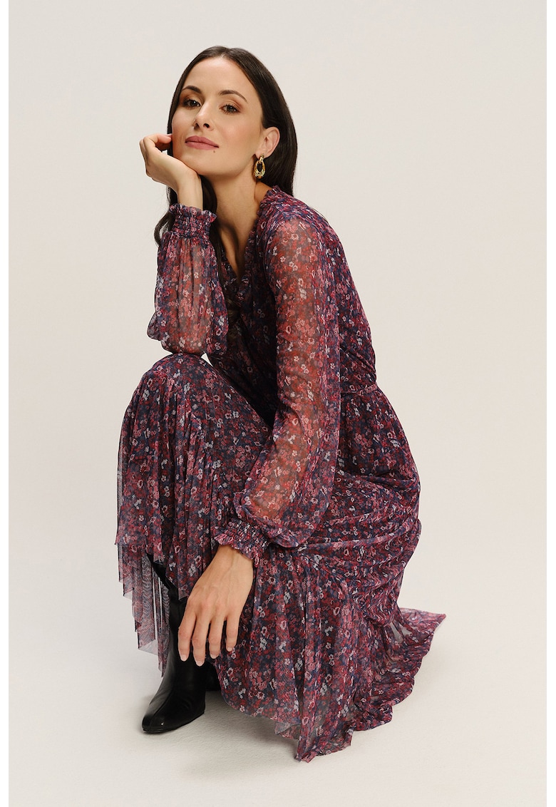 Rochie midi cu decolteu in V si model floral