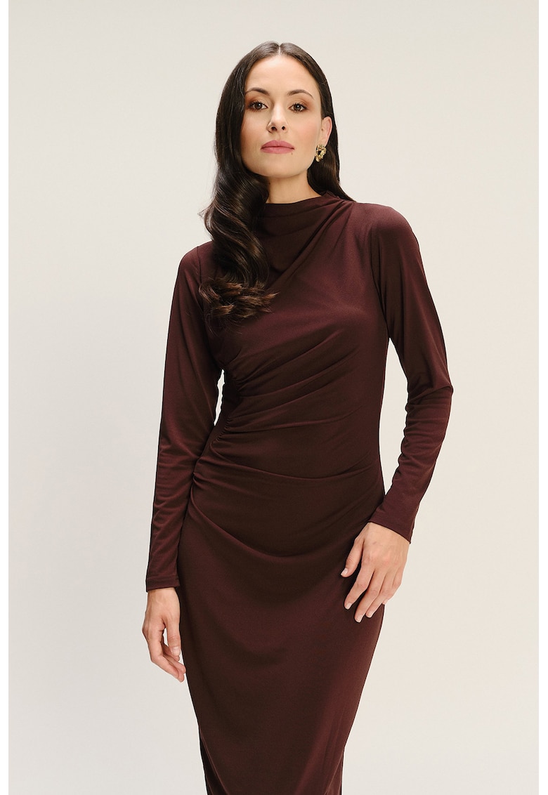 Rochie midi cambrata cu model uni