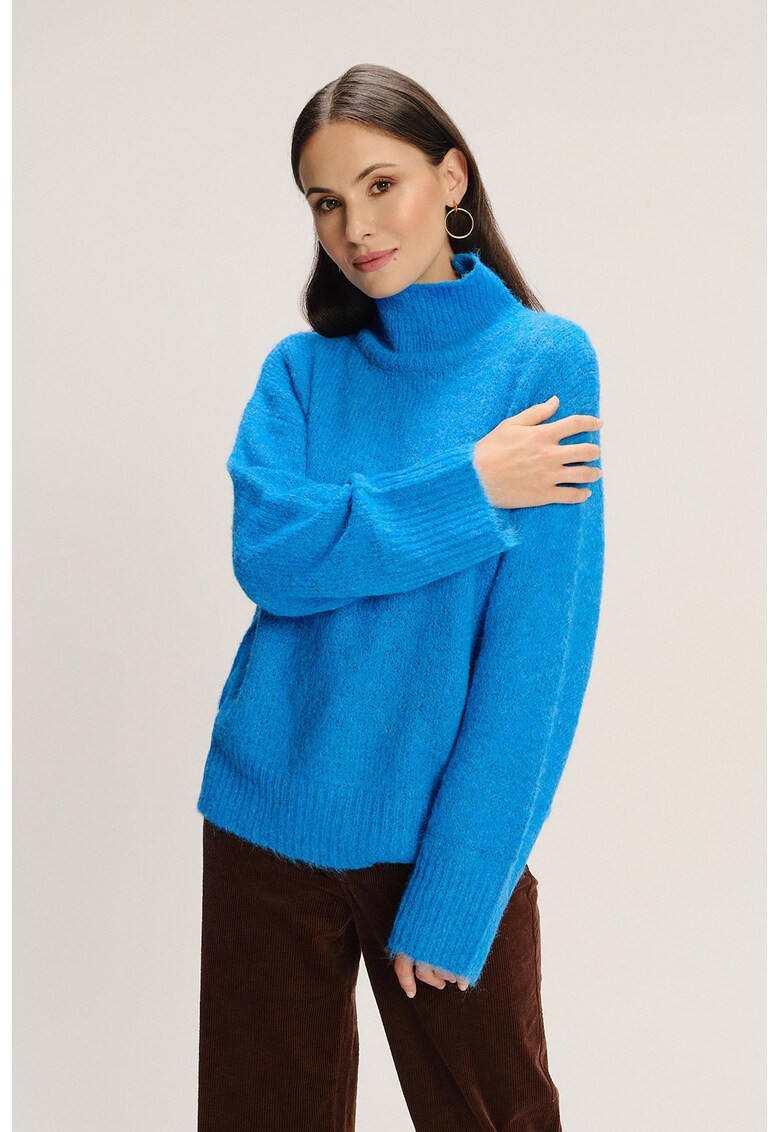 Pulover cu maneci cazute - Albastru melange