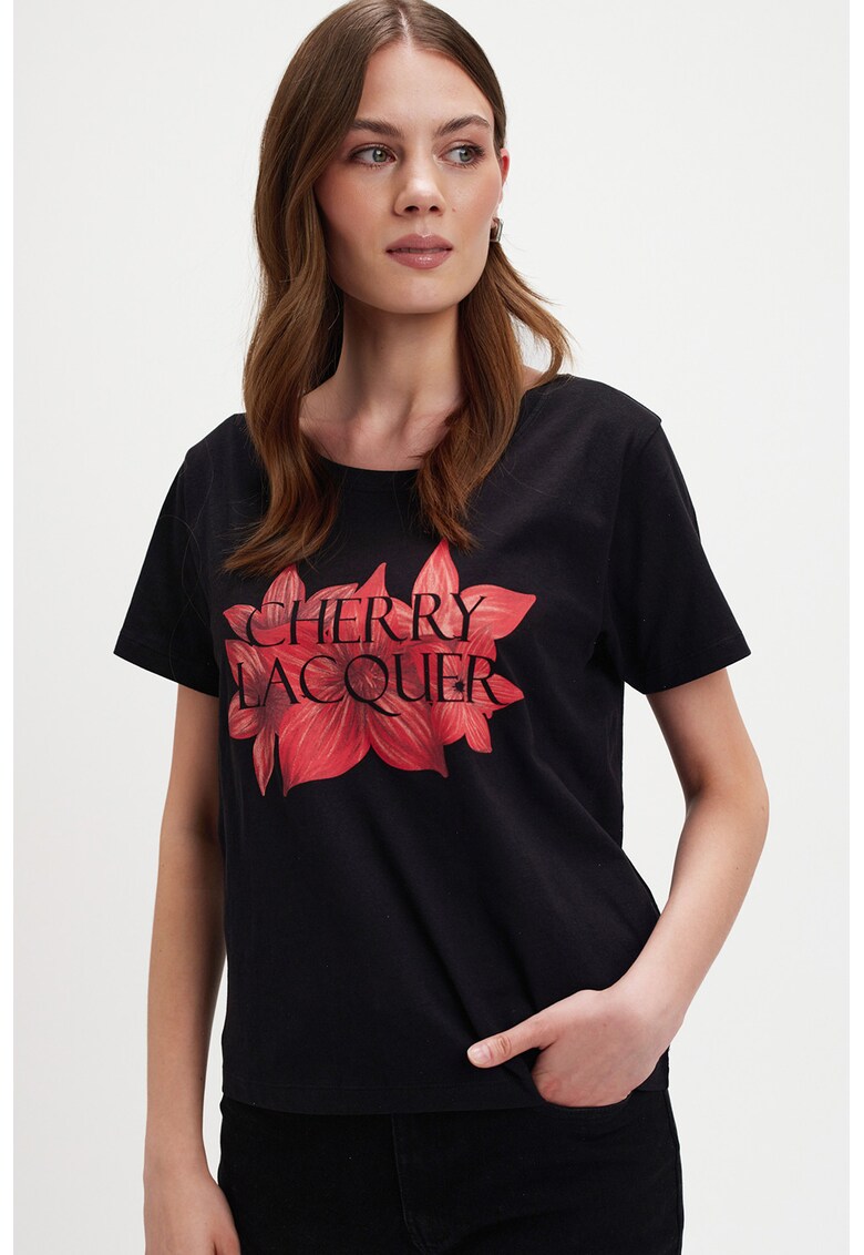 Tricou de bumbac cu imprimeu - Rosu/Negru