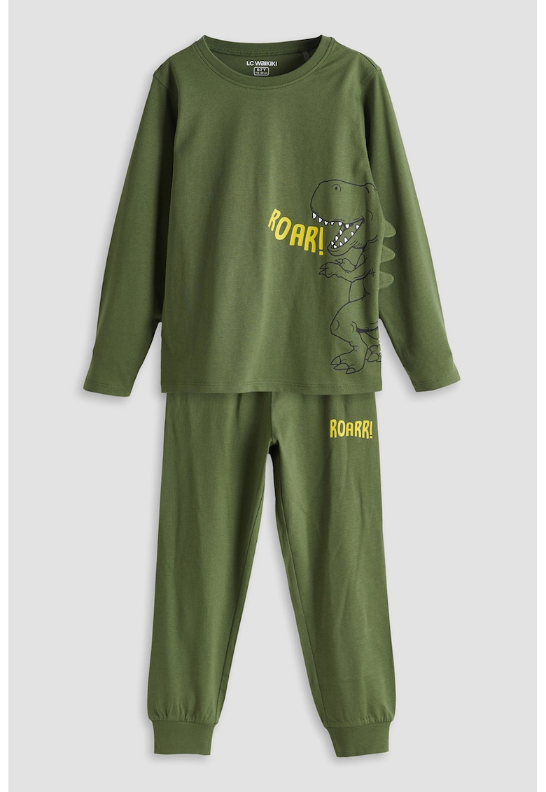 Pijama cu pantaloni lungi si imprimeu Dino