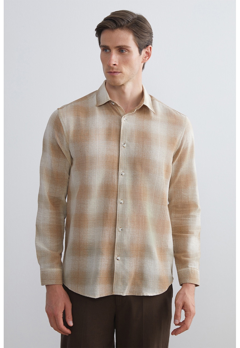 Camasa regular fit cu model in carouri - Caramel/Bej deschis