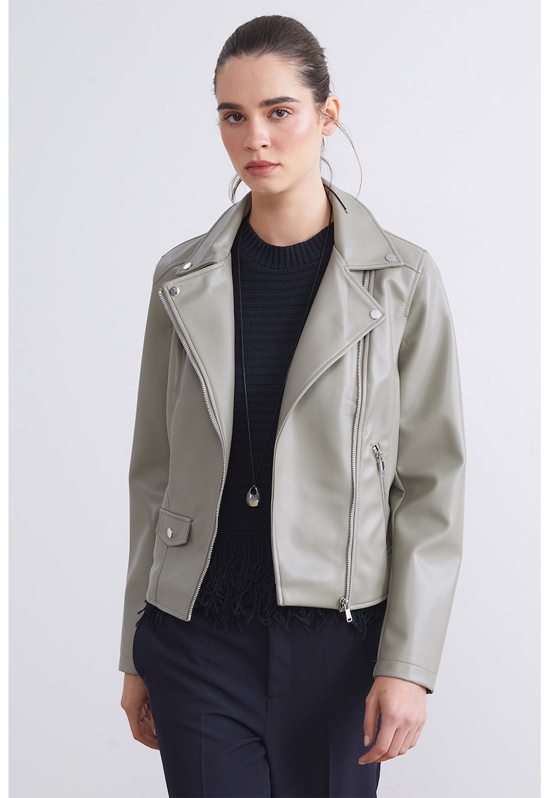 Jacheta din piele ecologica cu revere decupate