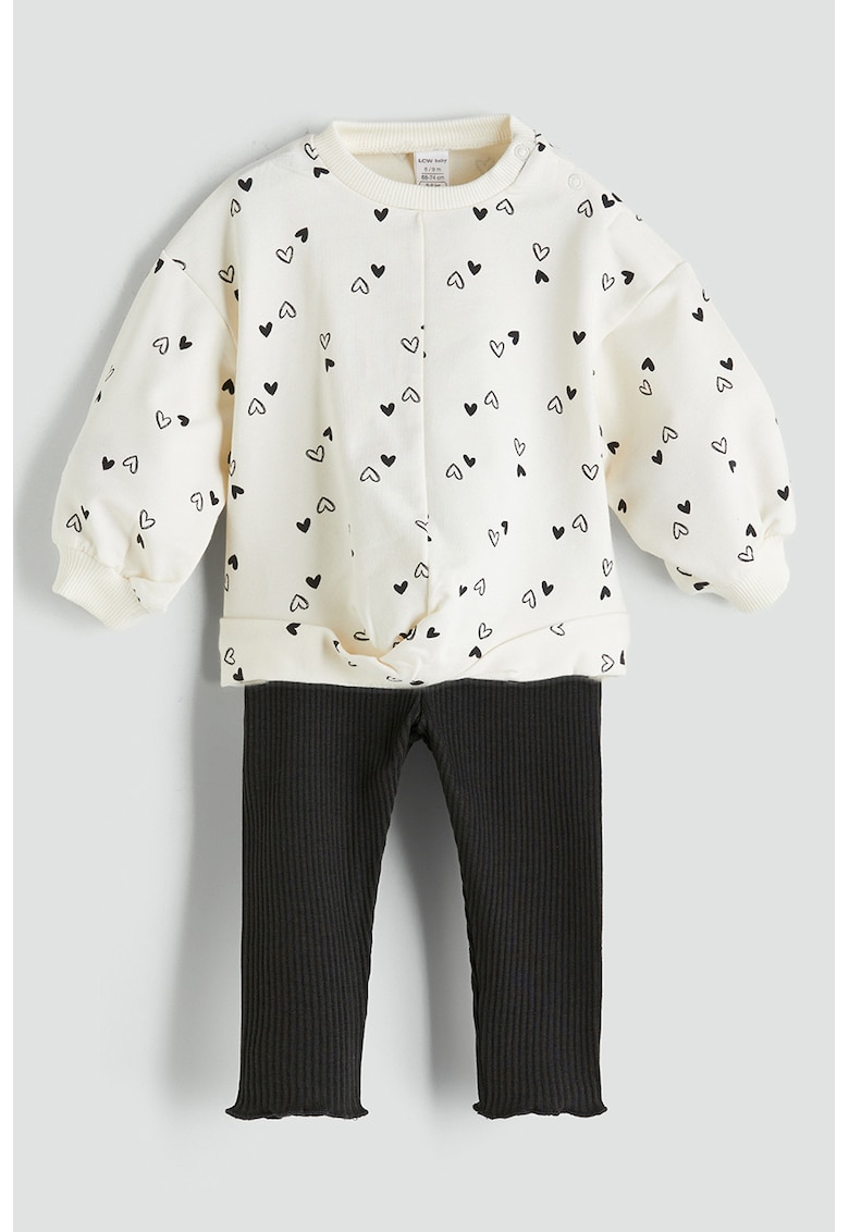 Set de bluza de trening cu imprimeu cu inimi si colanti uni - 2 piese